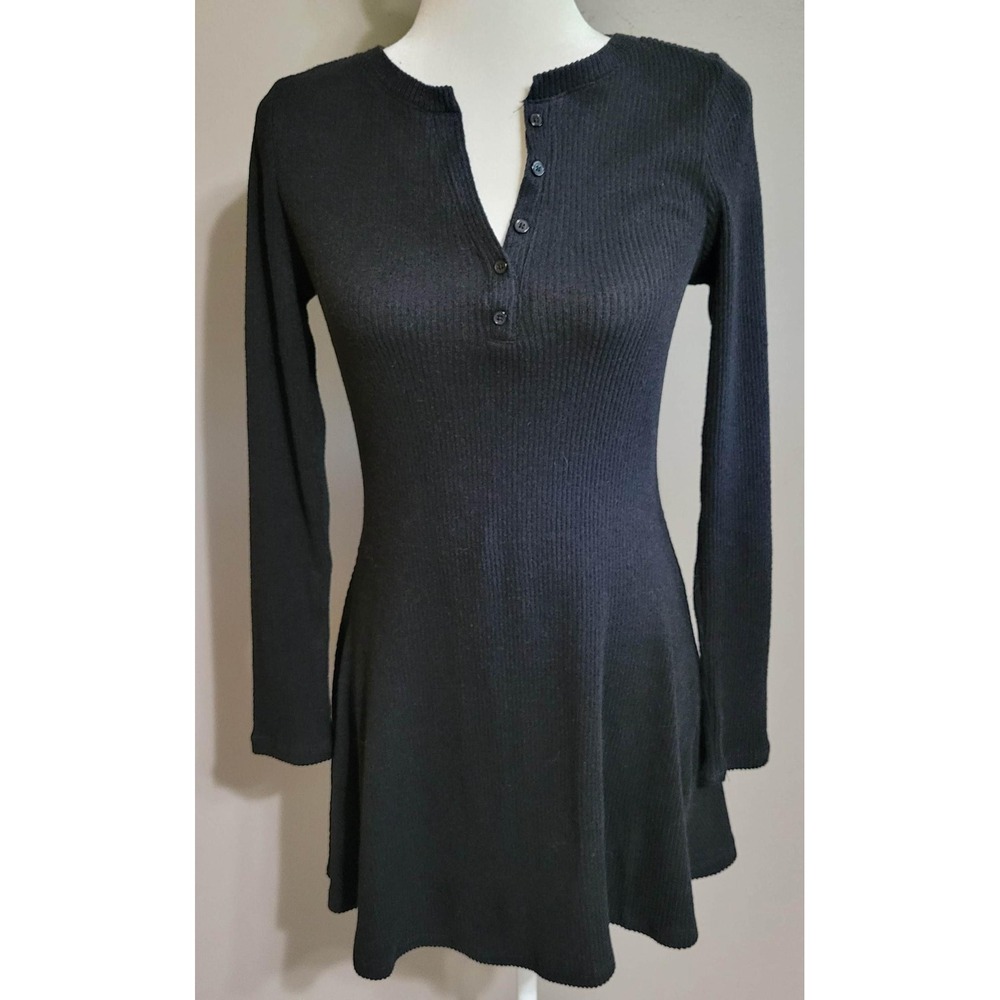 Haley & June Black Ribbed Henley Mini Dress